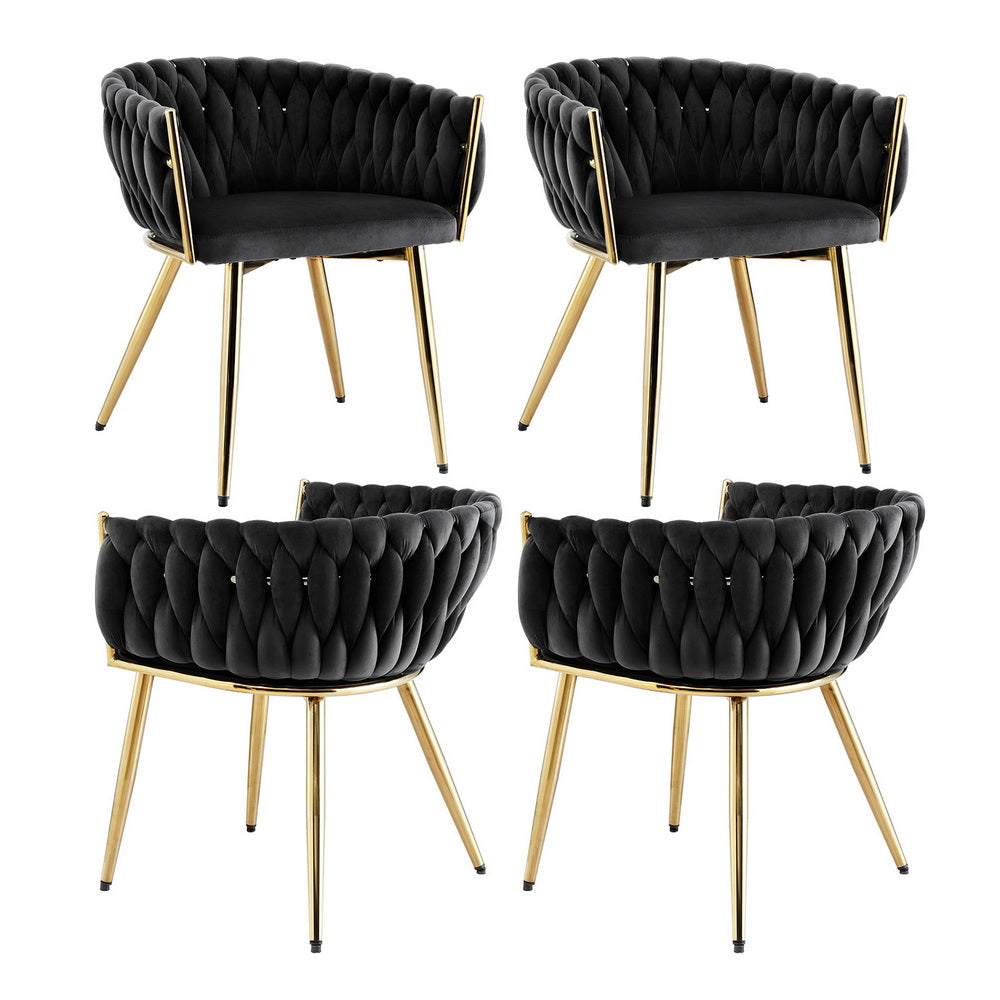 1 Set of 4 Artiss Dining Chairs Velvet Armchair Black