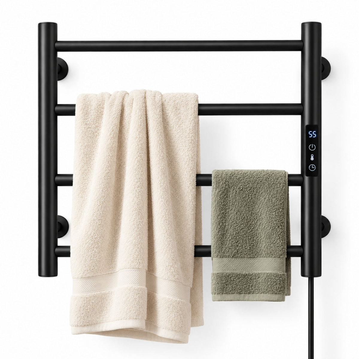 Tatibah Heated Towel Racks - Electric Warming Rails + Timer Matte Black