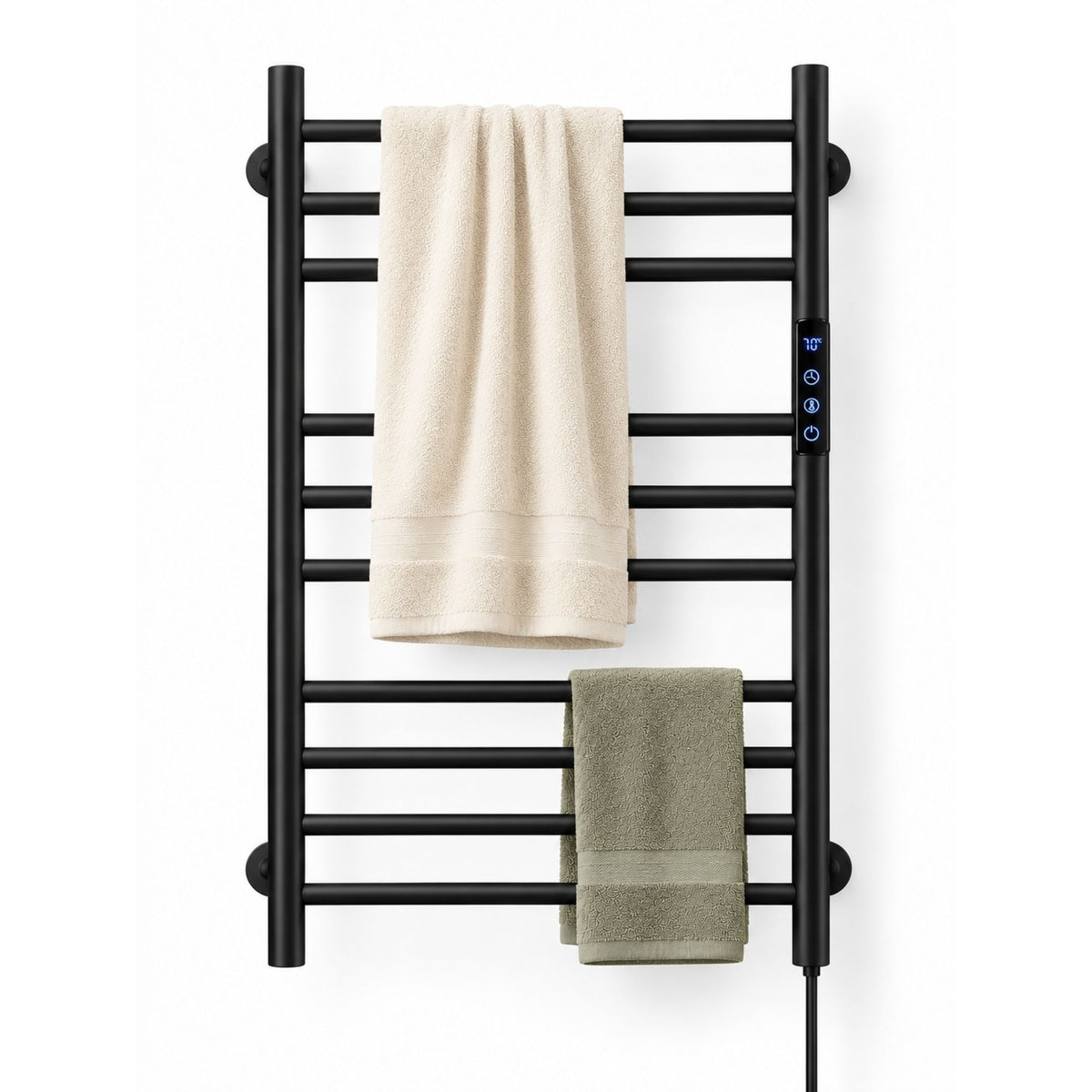 Tatibah 10 Bar Heated Towel Rack Electric Warming Rails + Timer Matte Black