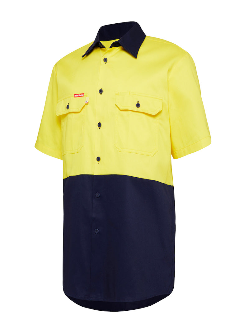 2 x Hard Yakka Core Hi Vis 2 Tone Short Sleeve Lightweight Vented Shirt - Yellow