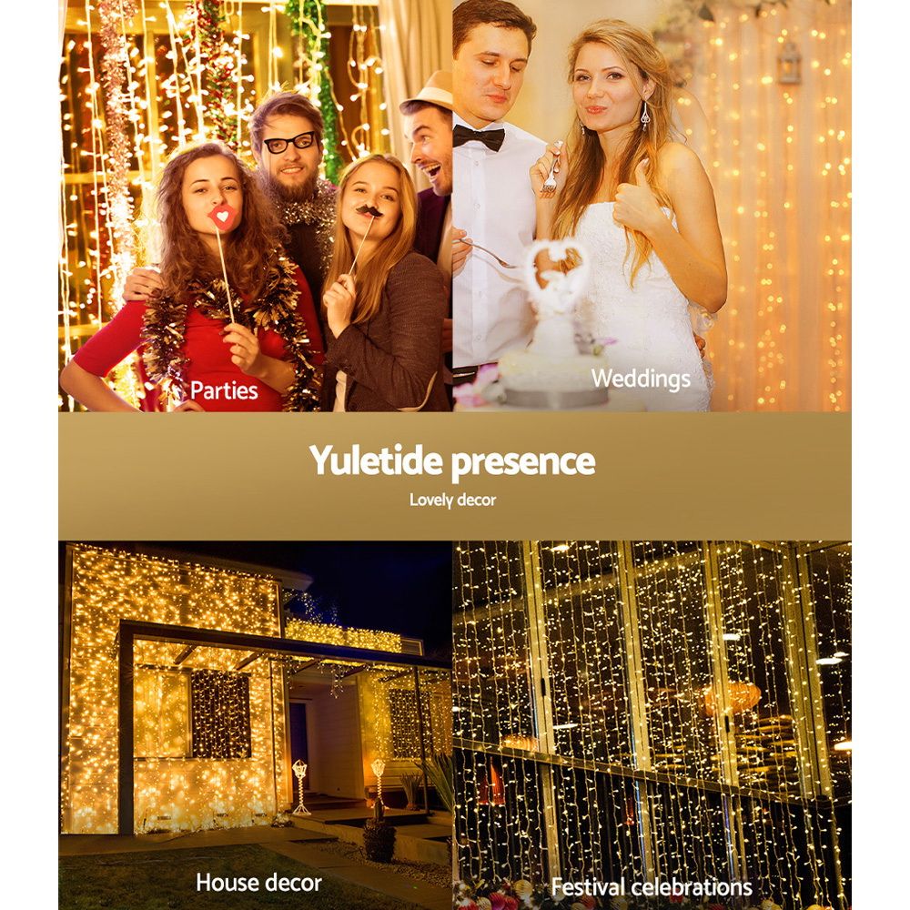 3X6M Christmas Lights Curtain Light Warm White 600 LED Jingle Jollys