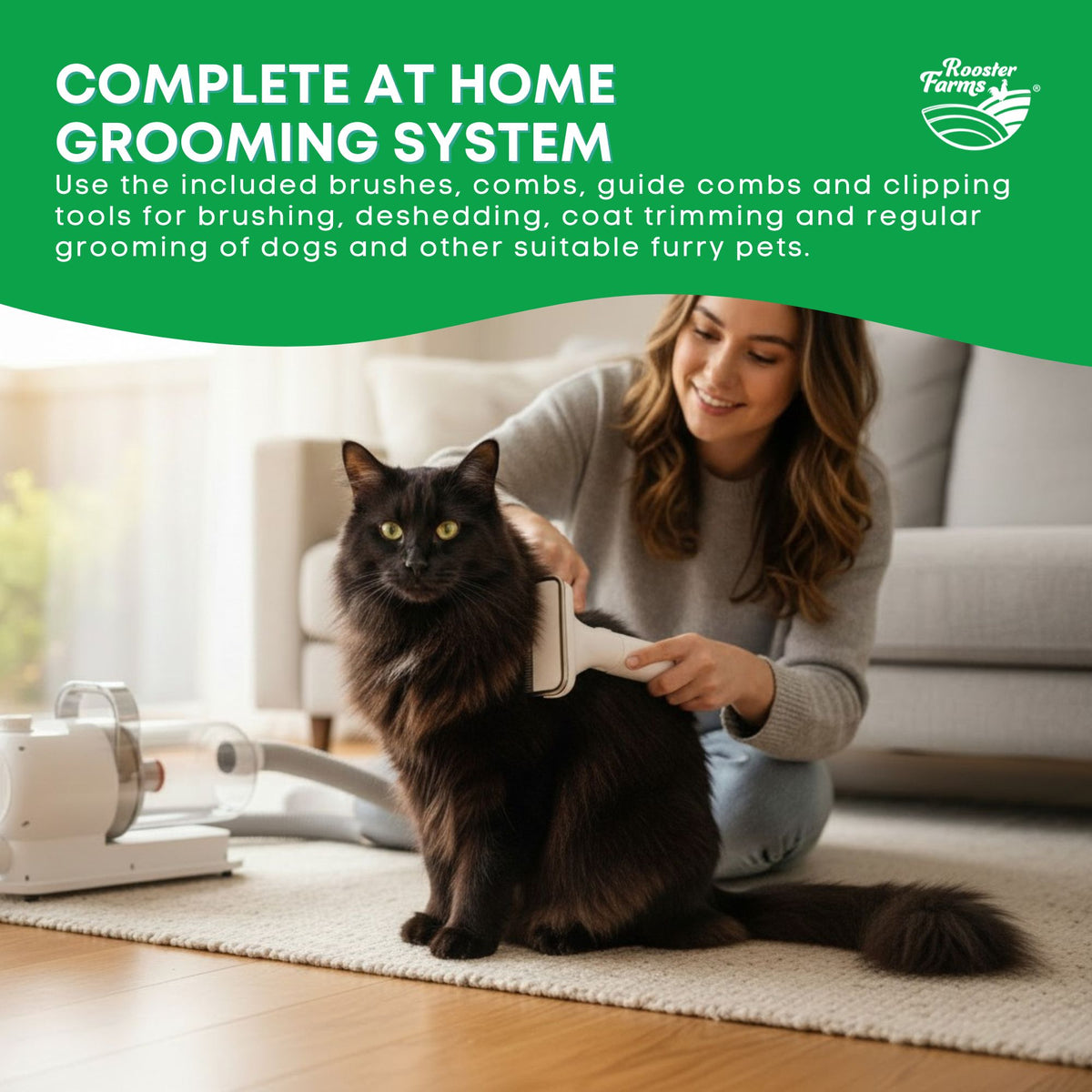 Rooster Farms Dog Grooming Vacuum 7 in 1 Pet Hair Clippers Brush Kit 2.5L