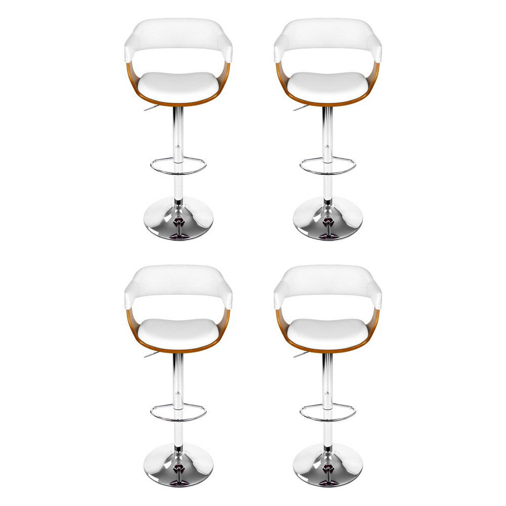 4x Artiss Bar Stools Gas Lift Leather with Armrest White