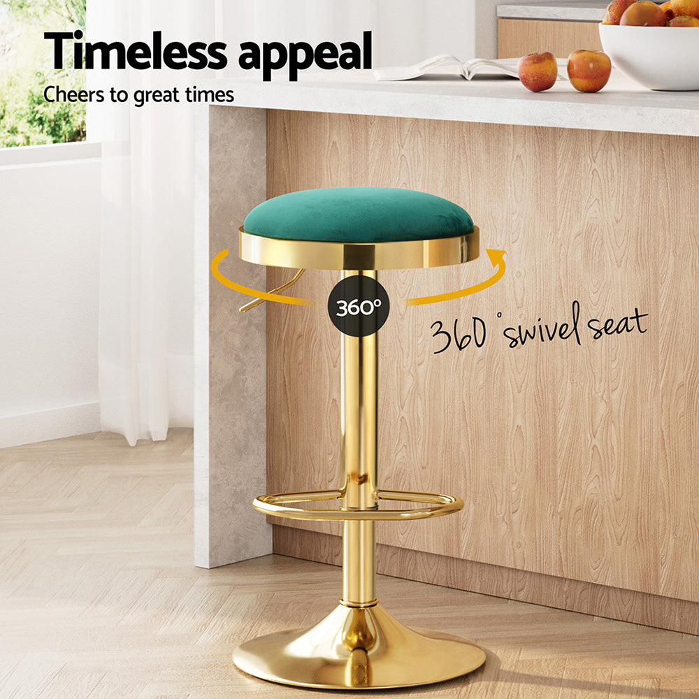 4x Artiss Bar Stools Kitchen Dining Chairs Velvet Padded Stool Green