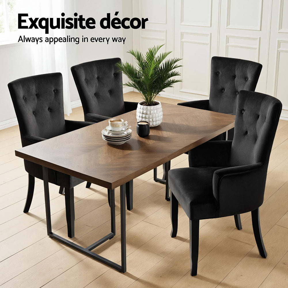 4x Artiss Dining Chairs Velvet French Provincial Armchair Black
