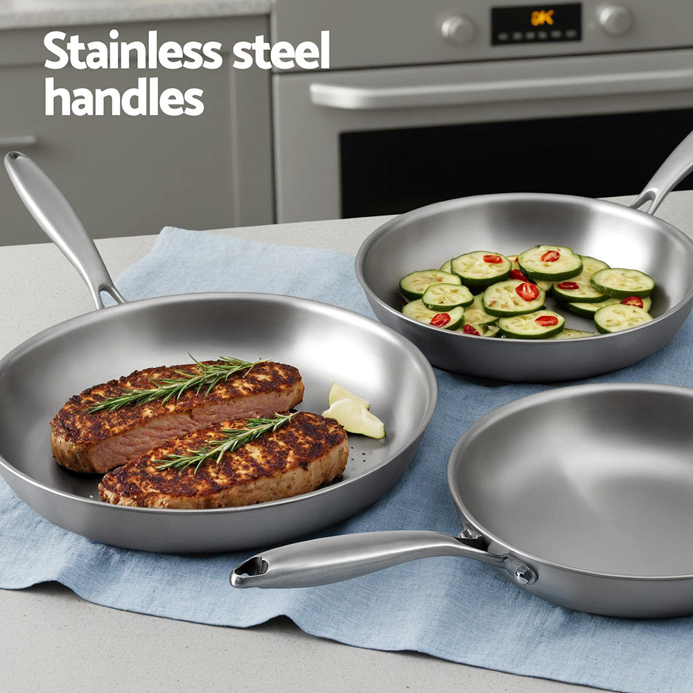 5-star Chef Frying Pan Stainless Steel Uncoated Twin Frypan Set 25/30cm Silver