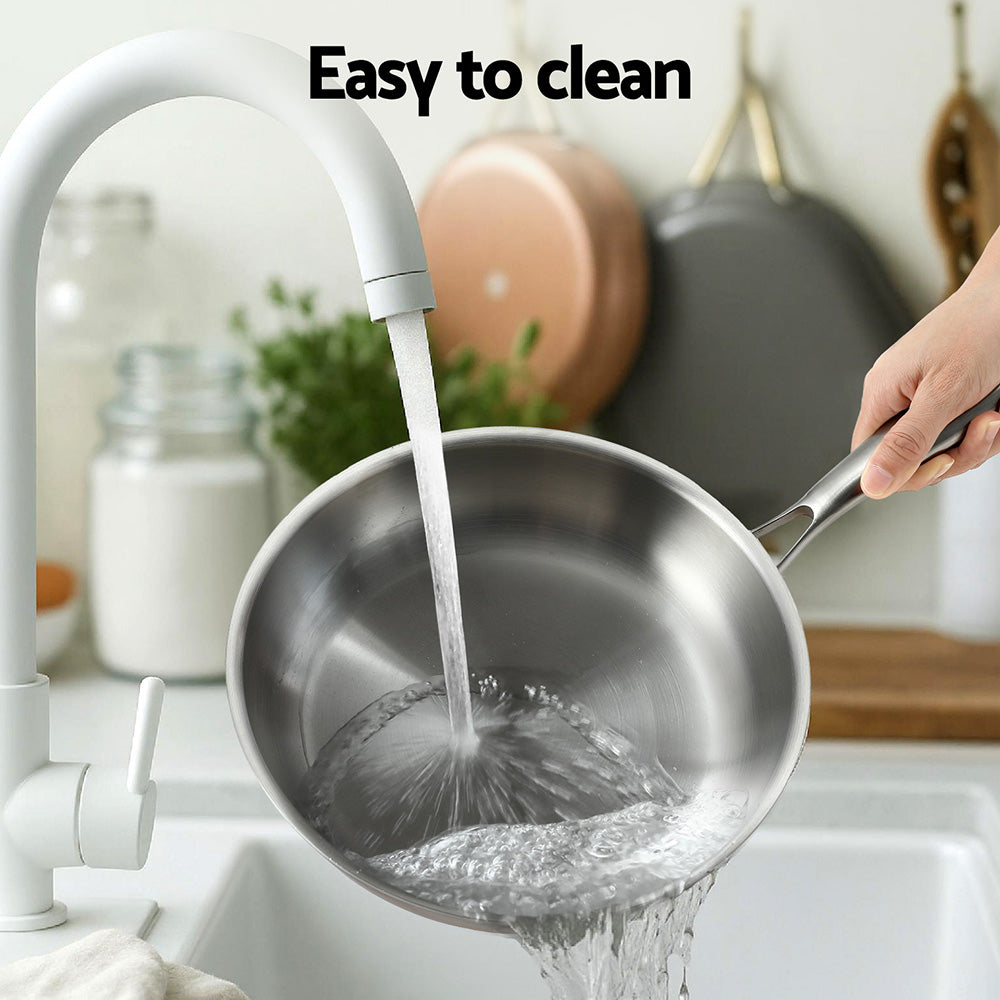 5-star Chef Frying Pan Stainless Steel Uncoated Twin Frypan Set 25/30cm Silver