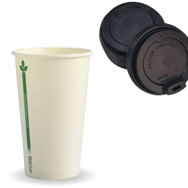 500 Cups + 500 Lids Disposable Biocup Coffee 280Ml/350Ml Bulk Paper Takeaway