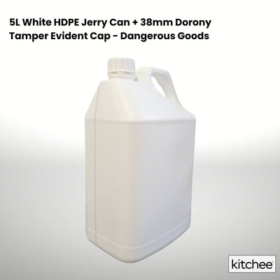 5L White HDPE Jerry Can + 38mm Dorony Tamper Evident Cap - Dangerous Goods