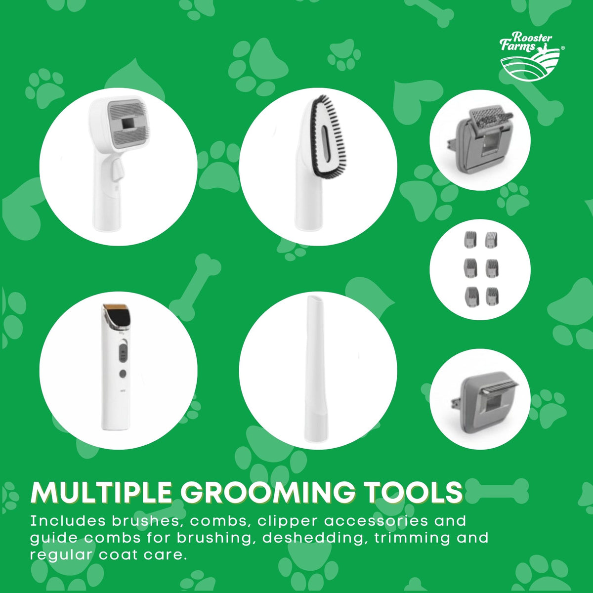Rooster Farms Dog Grooming Vacuum 7 in 1 Pet Hair Clippers Brush Kit 2.5L