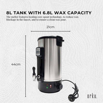 8L Orku Candle Wax Heater With Tap And Accessories - Candle Making Melter Pot