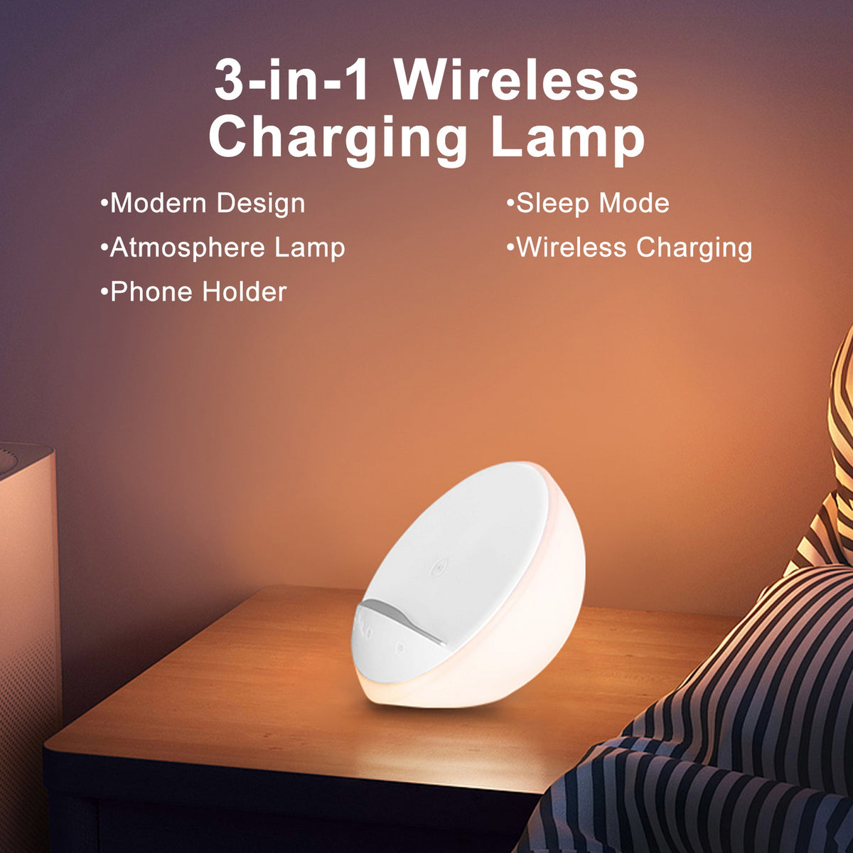 AIPOWER Bedside Lamp with Wireless Charger and Phone Holder Touch
