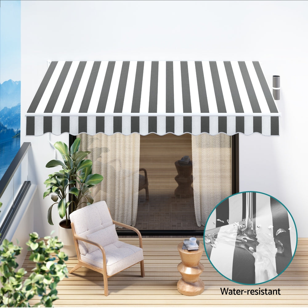 Instahut Retractable Folding Arm Awning Motorised Sunshade 4Mx3M Grey White