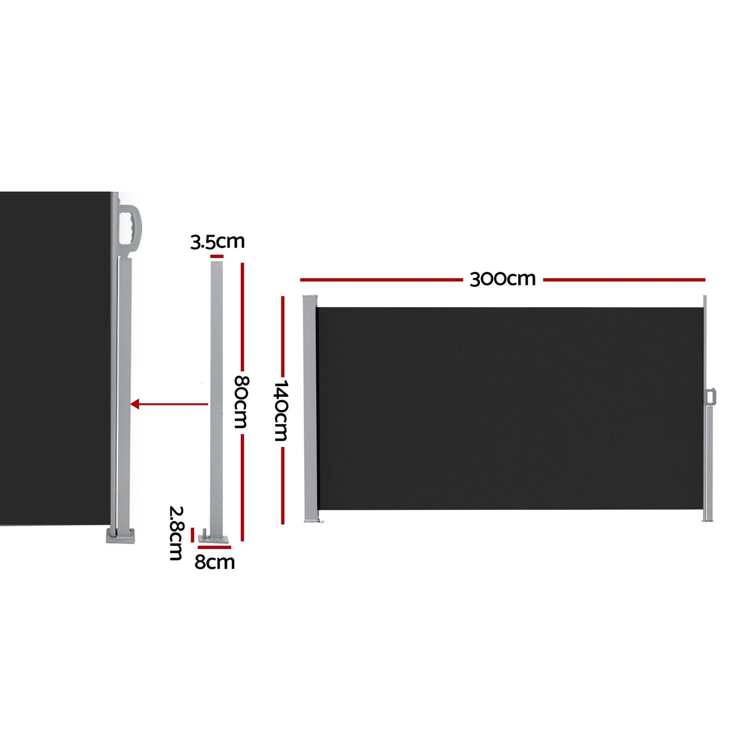 Instahut 1.4X3M Side Awning Retractable Privacy Screen Outdoor Sun Shade Black