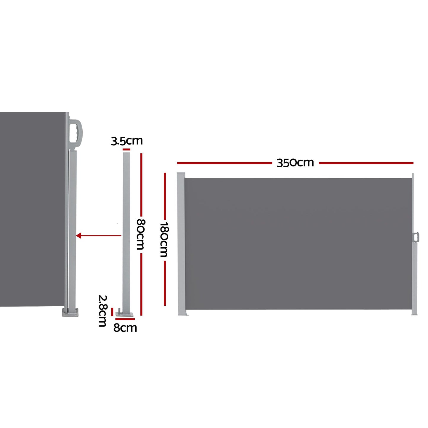 Instahut 1.8X3.5M Side Awning Retractable Privacy Screen Outdoor Sun Shade Grey