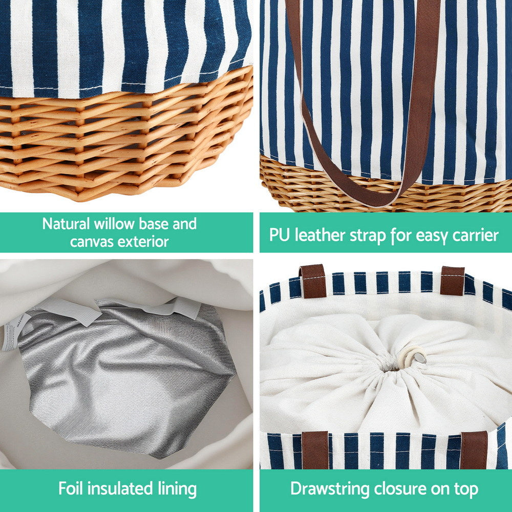 Alfresco 4 Person Picnic Basket Bag Set Wooden Blanket Cooler Outdoor Insulated