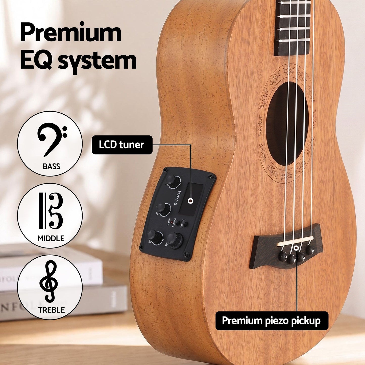 Alpha 26 Inch Solid Mahogany Tenor Ukulele Electric Acoustic EQ System Kit 18 Frets Natural