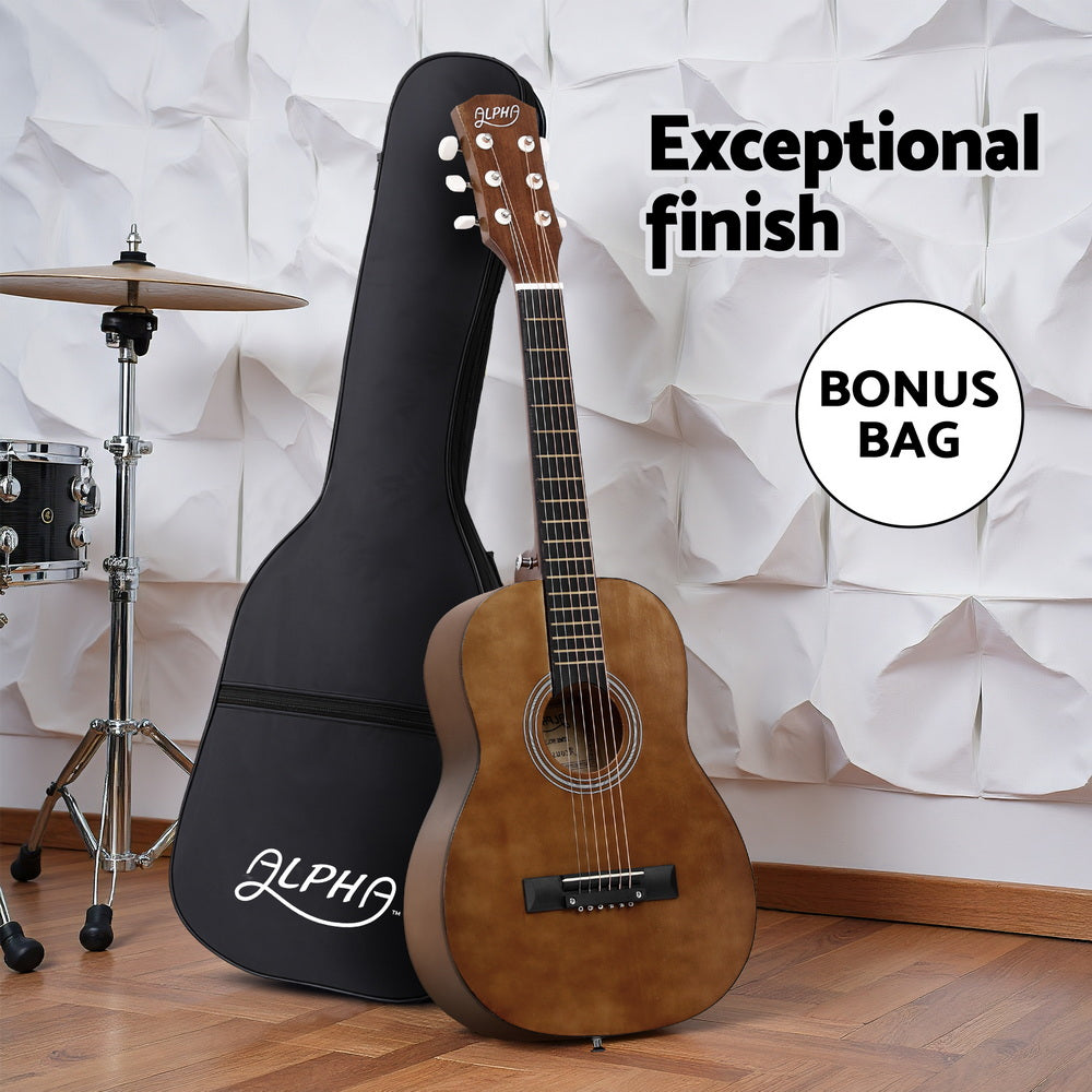 Alpha 31 Inch Acoustic Guitar Portable Design with Steel Strings and Gig Bag Natural