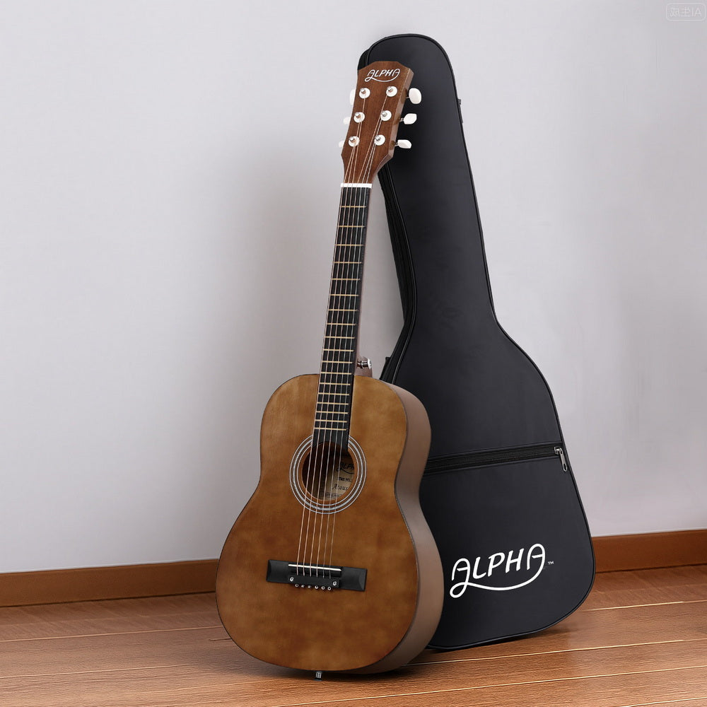 Alpha 31 Inch Acoustic Guitar Portable Design with Steel Strings and Gig Bag Natural