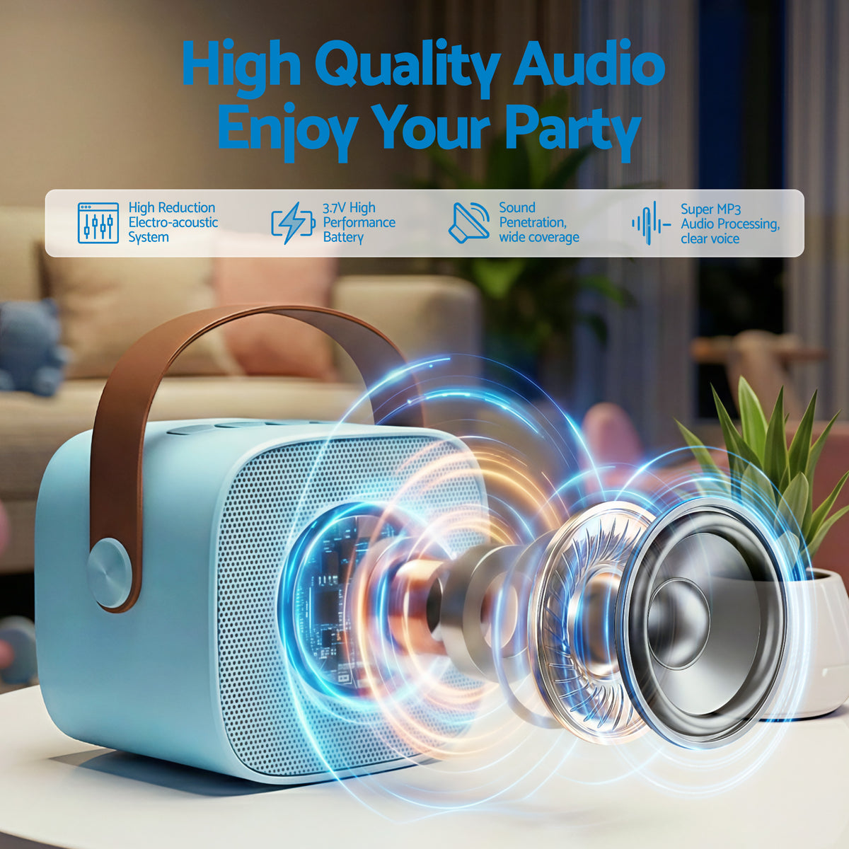 Alpha Mini Portable Karaoke Machine for Adults Kids with 2 Wireless Microphones