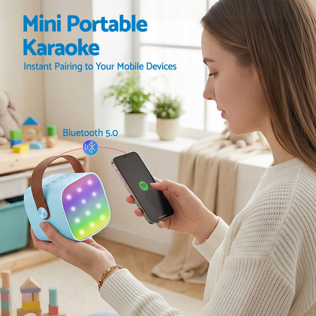 Alpha Mini Portable Karaoke Machine for Adults Kids with 2 Wireless Microphones