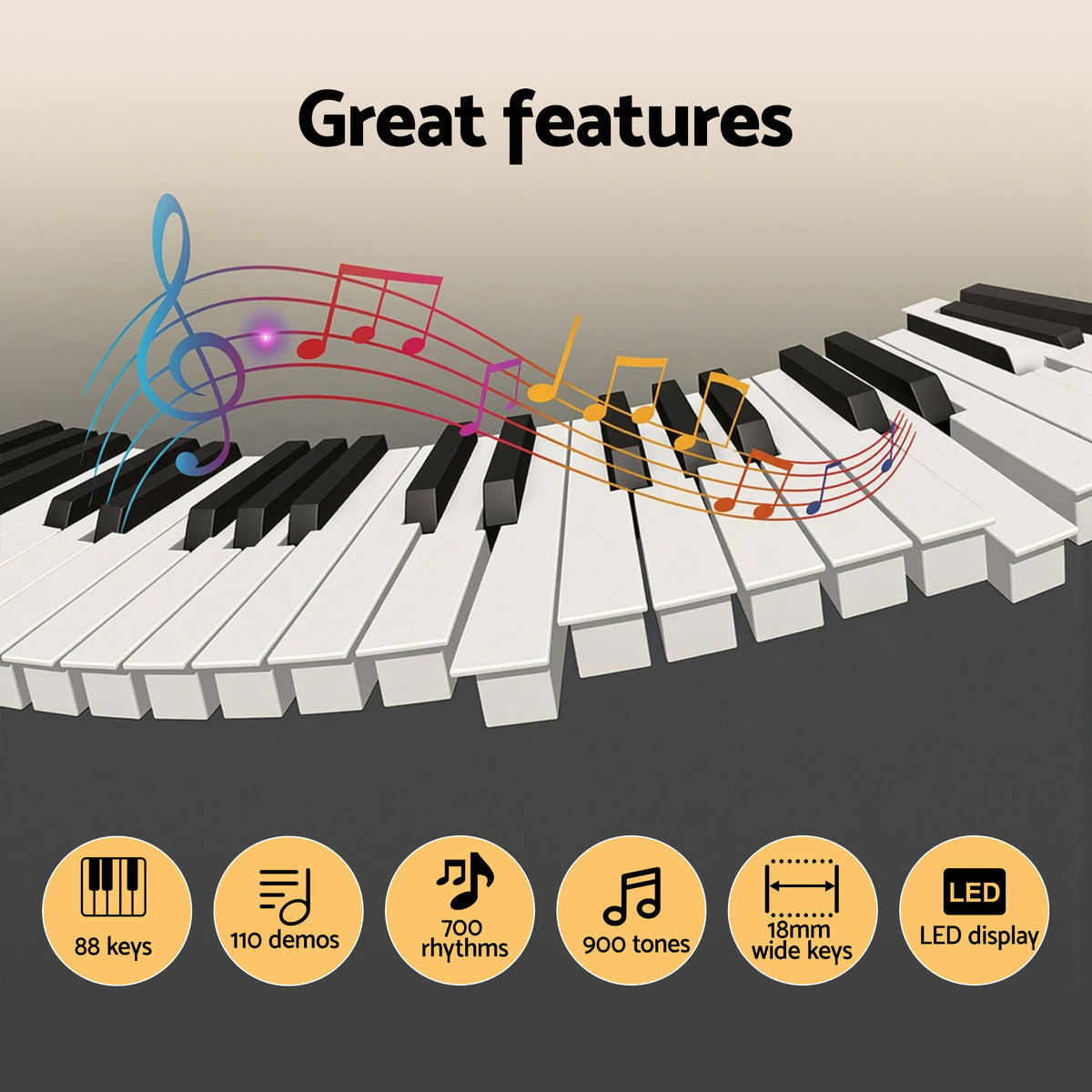 Alpha Piano Keyboard 88 Keys Electric Electronic Keyboard Piano Gift Black