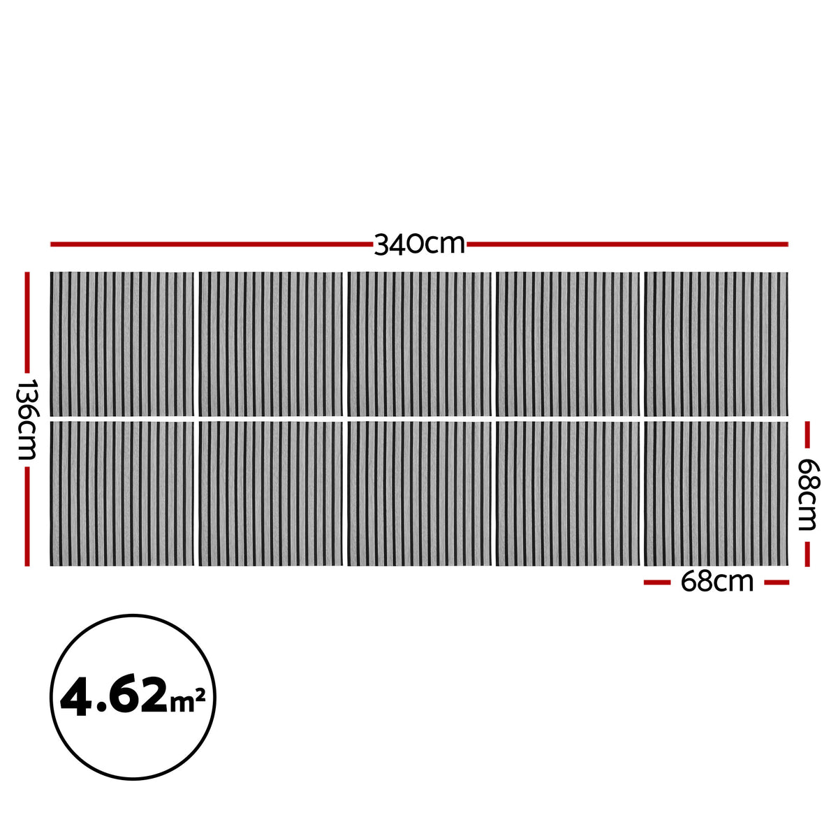 Artiss 10PCS Peel and Stick Wall Panels Tiles 68X68CM Self Adhesive for Home Office Studio Grey