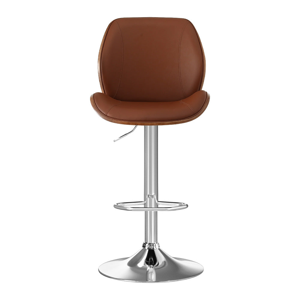 Artiss 1X Bar Stool Bentwood Swivel Adjustable Kitchen Dining Counter Stool Leather Brown