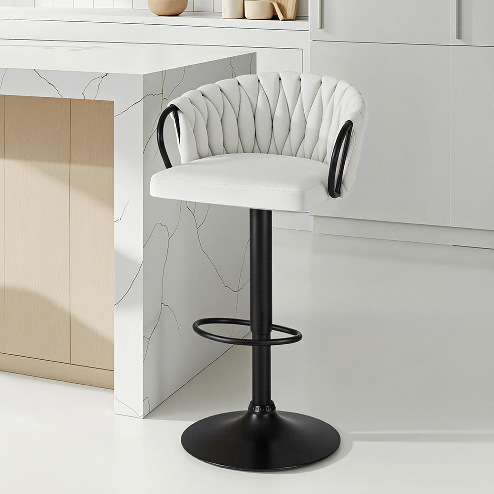 Artiss 1x Bar Stool Single Kitchen Dining Chair Counter Stool Woven Velvet Ivory