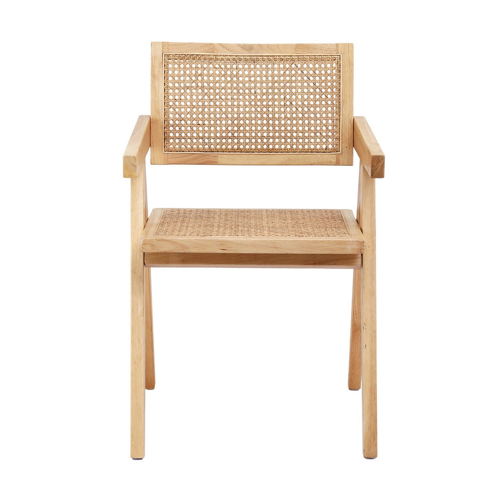 Artiss 1x Dining Chair Wooden Rattan Seat Rubber Wood Frame