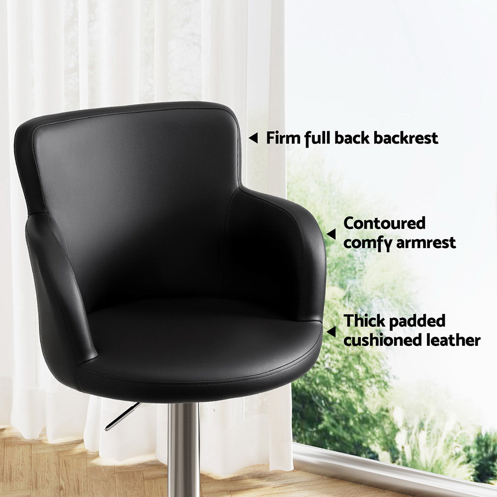 Artiss 1x Leather Bar Stools Swivel Adjustable Gas Lift PU Counter Chairs Black