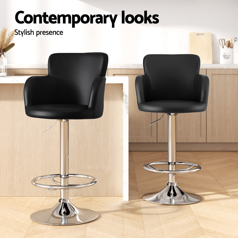 Artiss 1x Leather Bar Stools Swivel Adjustable Gas Lift PU Counter Chairs Black