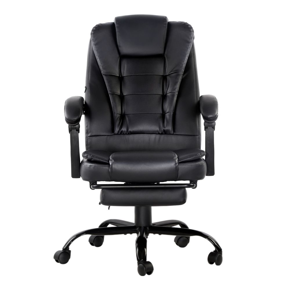 Artiss 2 Point Massage Office Chair PU Leather Footrest Black