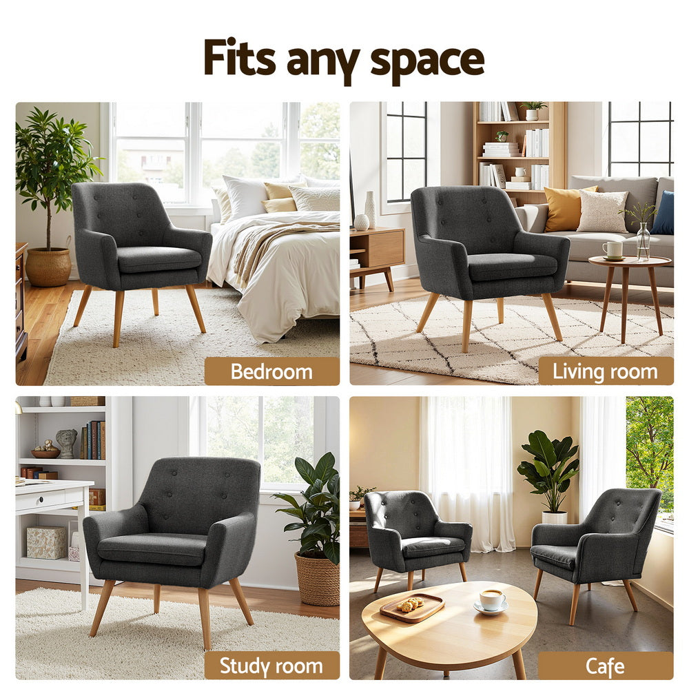 Artiss 2X Armchair Lounge Chair Accent Tub Chair Charcoal ANNE