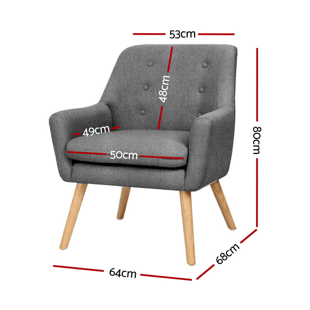 Artiss 2X Armchair Lounge Chair Accent Tub Chair Grey ANNE