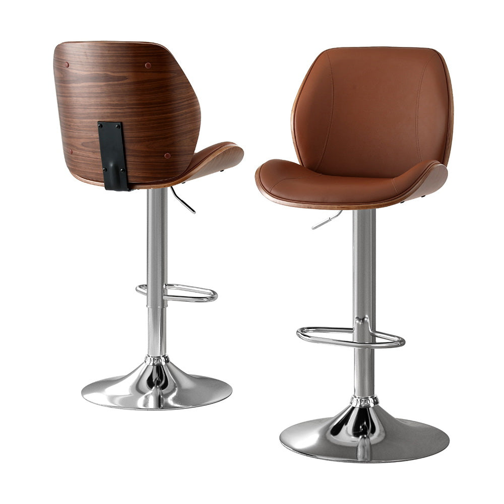 Artiss 2X Bar Stools Bentwood Adjustable Kitchen Counter Chair Leather Brown