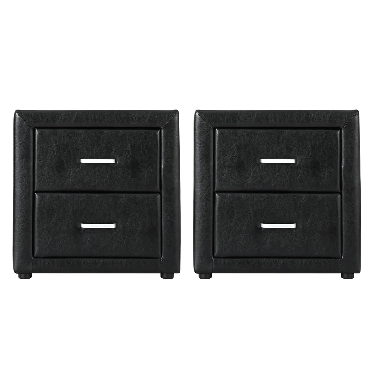 Artiss 2X Bedside Table 2 Drawers Side Table Leather - CADEN Black