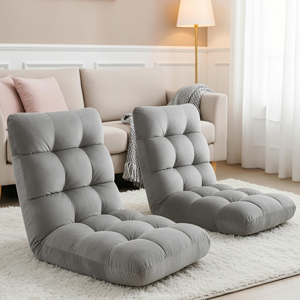 Artiss 2X Lounge Sofa Bed Flannel Fabric Grey