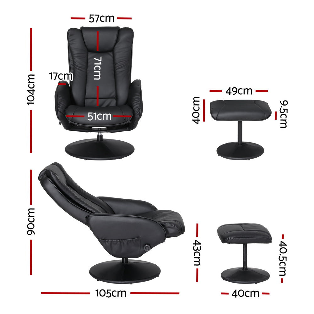 Artiss 2X Recliner Chair Ottoman Heated Massage Black