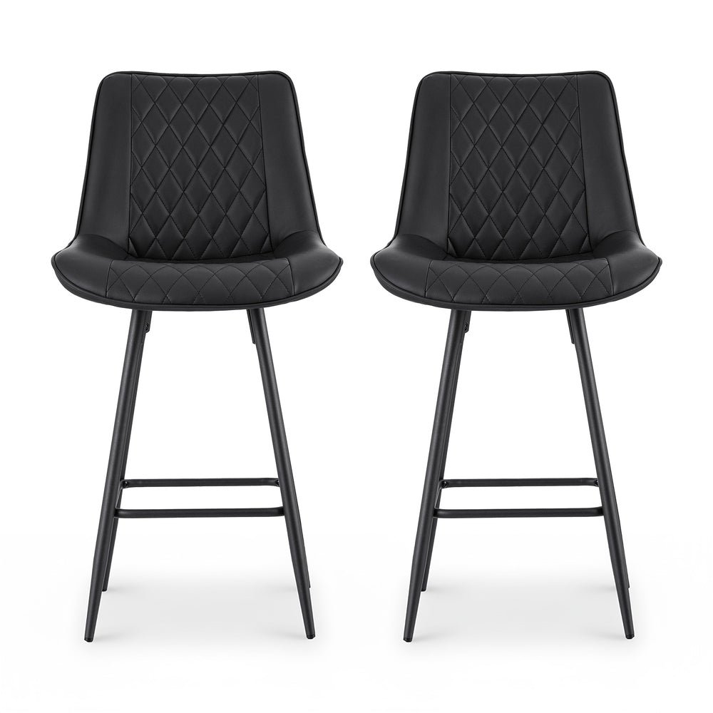 Artiss 2x Bar Stools Kitchen Dining Chair Counter Stool Diamond PU Leather Black