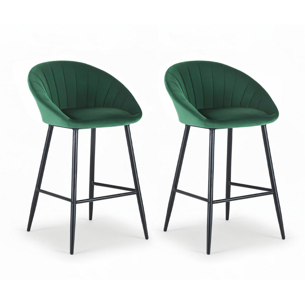 Artiss 2x Bar Stools Kitchen Dining Chair Counter Stool Tub Velvet Metal Green