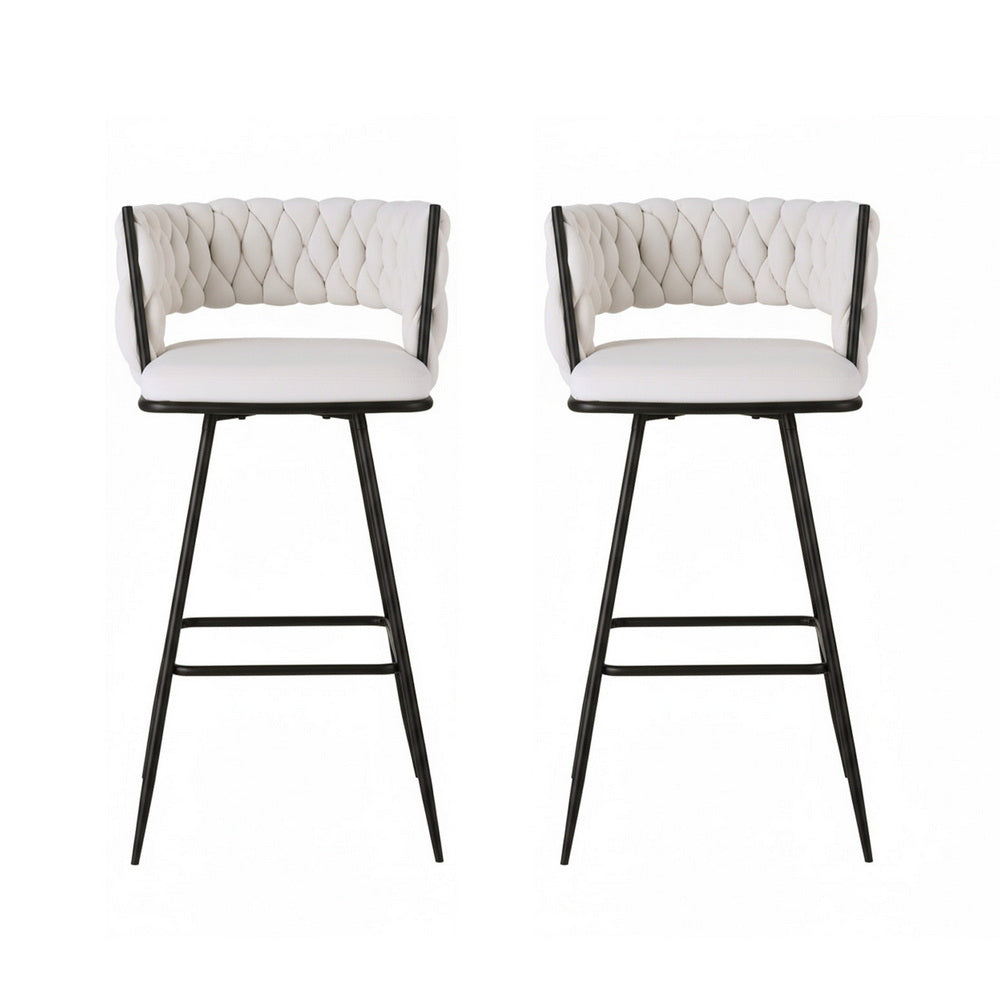 Artiss 2x Bar Stools Kitchen Dining Chair Counter Stool Woven Velvet Metal Ivory