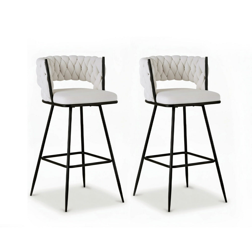 Artiss 2x Bar Stools Kitchen Dining Chair Counter Stool Woven Velvet Metal Ivory