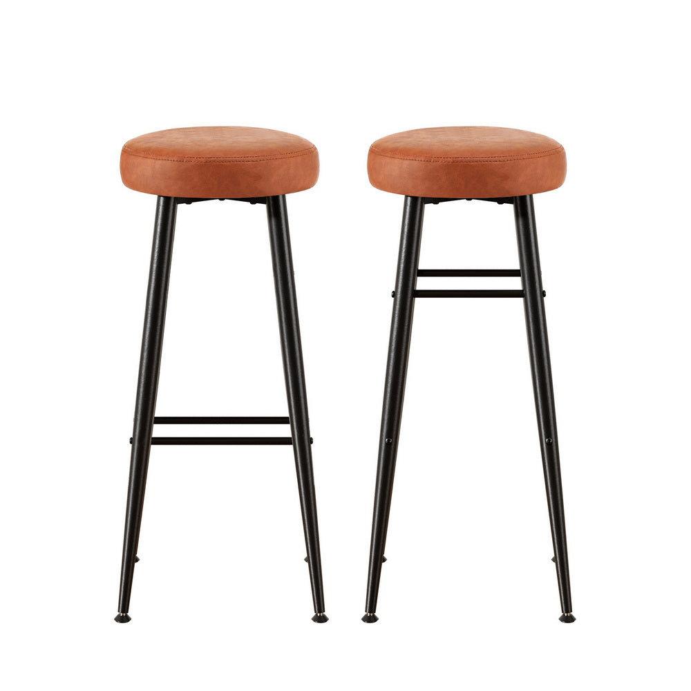 Artiss 2x Bar Stools Kitchen Dining Chairs Counter Round PU Leather Lane Brown