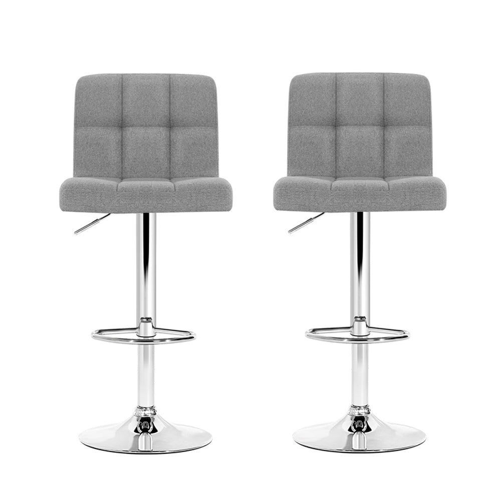 Artiss 2x Bar Stools Kitchen Dining Chairs Counter Stool Gas Lift Fabric Grey