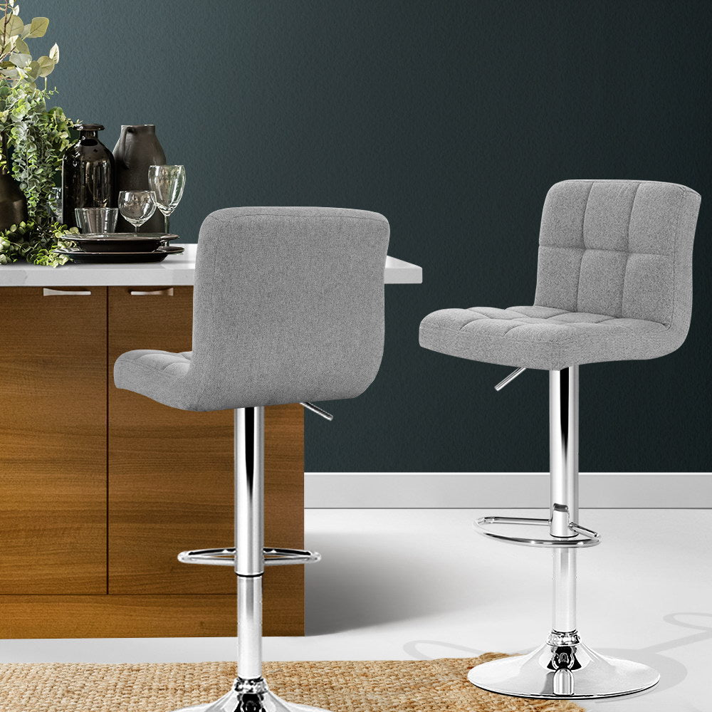 Artiss 2x Bar Stools Kitchen Dining Chairs Counter Stool Gas Lift Fabric Grey