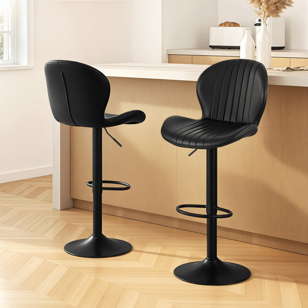 Artiss 2x Bar Stools Kitchen Swivel Gas Lift Counter Chair Shell Leather Black