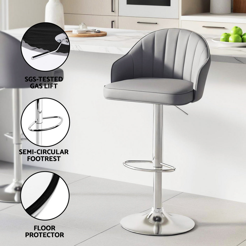 Artiss 2x Bar Stools Kitchen Swivel Gas Lift Counter Chair Shell Leather Grey