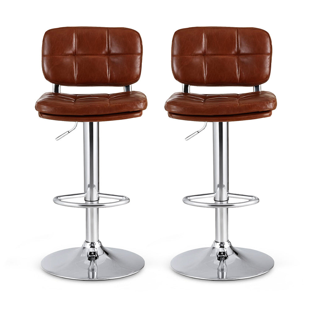 Artiss 2x Bar Stools Kitchen Swivel Gas Lift Counter Chair Tuft PU Leather Brown