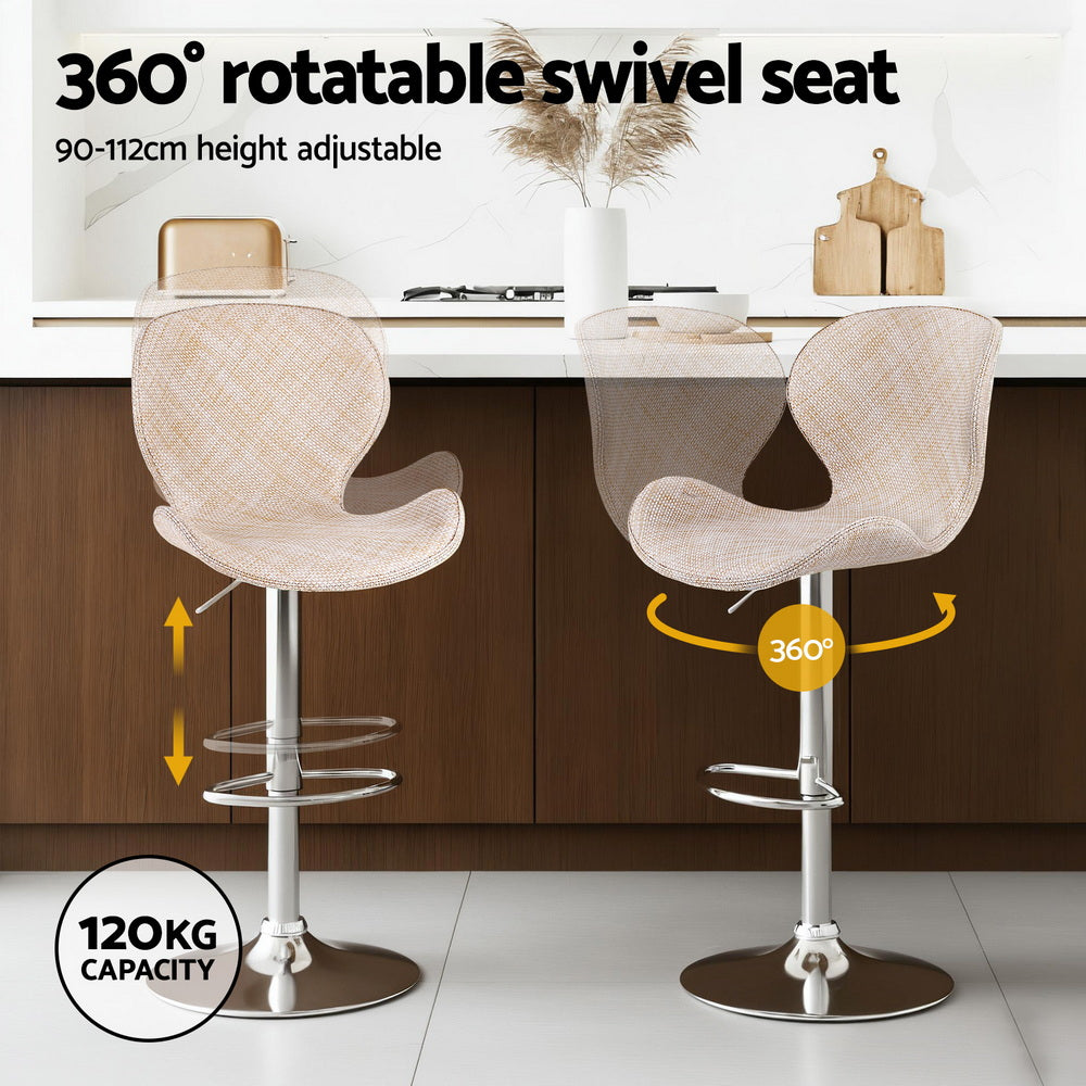 Artiss 2x Bar Stools Kitchen Swivel Gas Lift Counter Chair Wing PE Rattan Beige